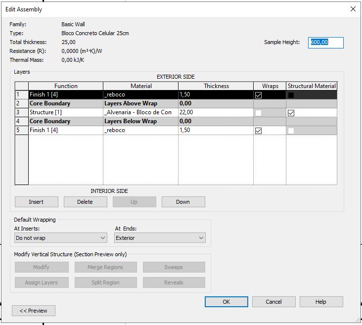 REVIT - Janela de composição de paredes