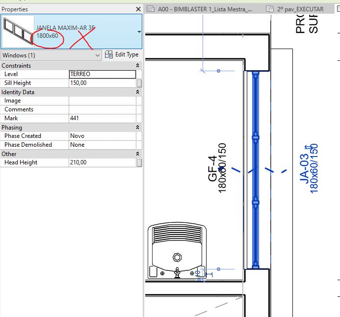 REVIT - Propriedades de Janela