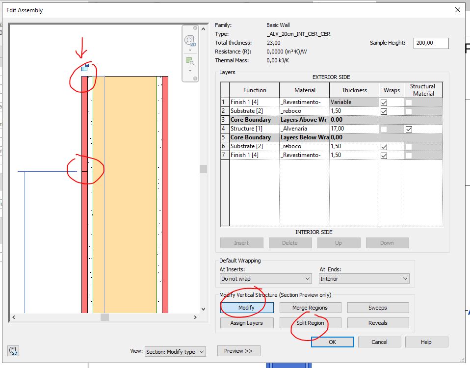 REVIT - Controle vertical em paredes multi-camadas
