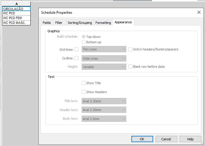 REVIT - Formatação de planilha de contagem de esquadrias